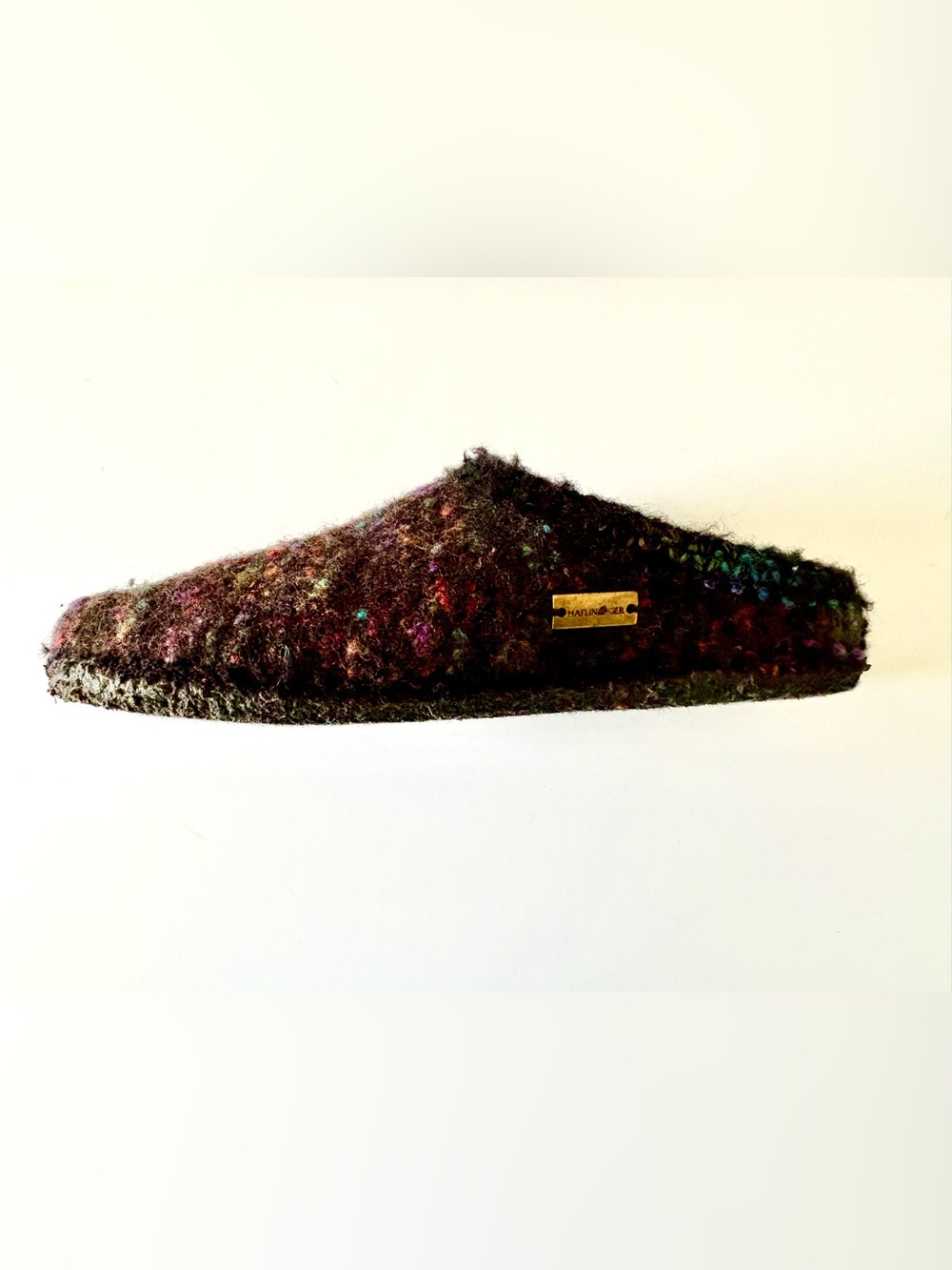 Haflinger Classic Wool Soft Sole Multi Speckle Slippers Metal Logo Tag 40/9 Rare